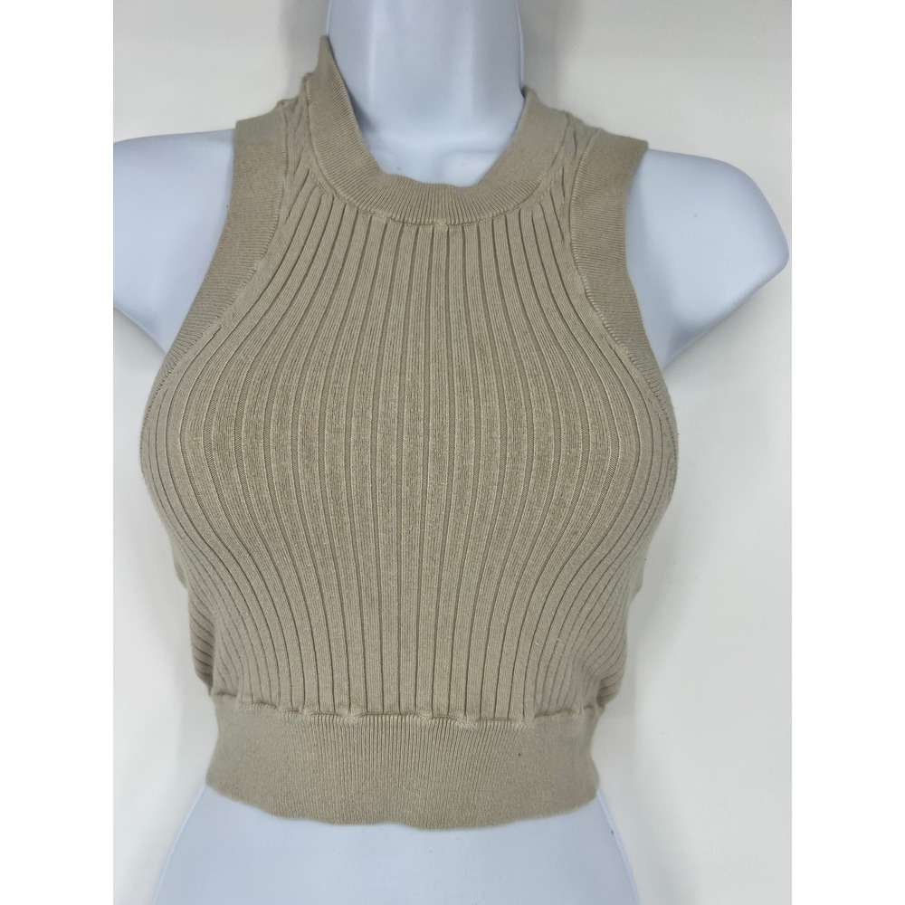 Kith Women Ribbed Knit Racerback Mock Neck Tank Top Sand Beige Small